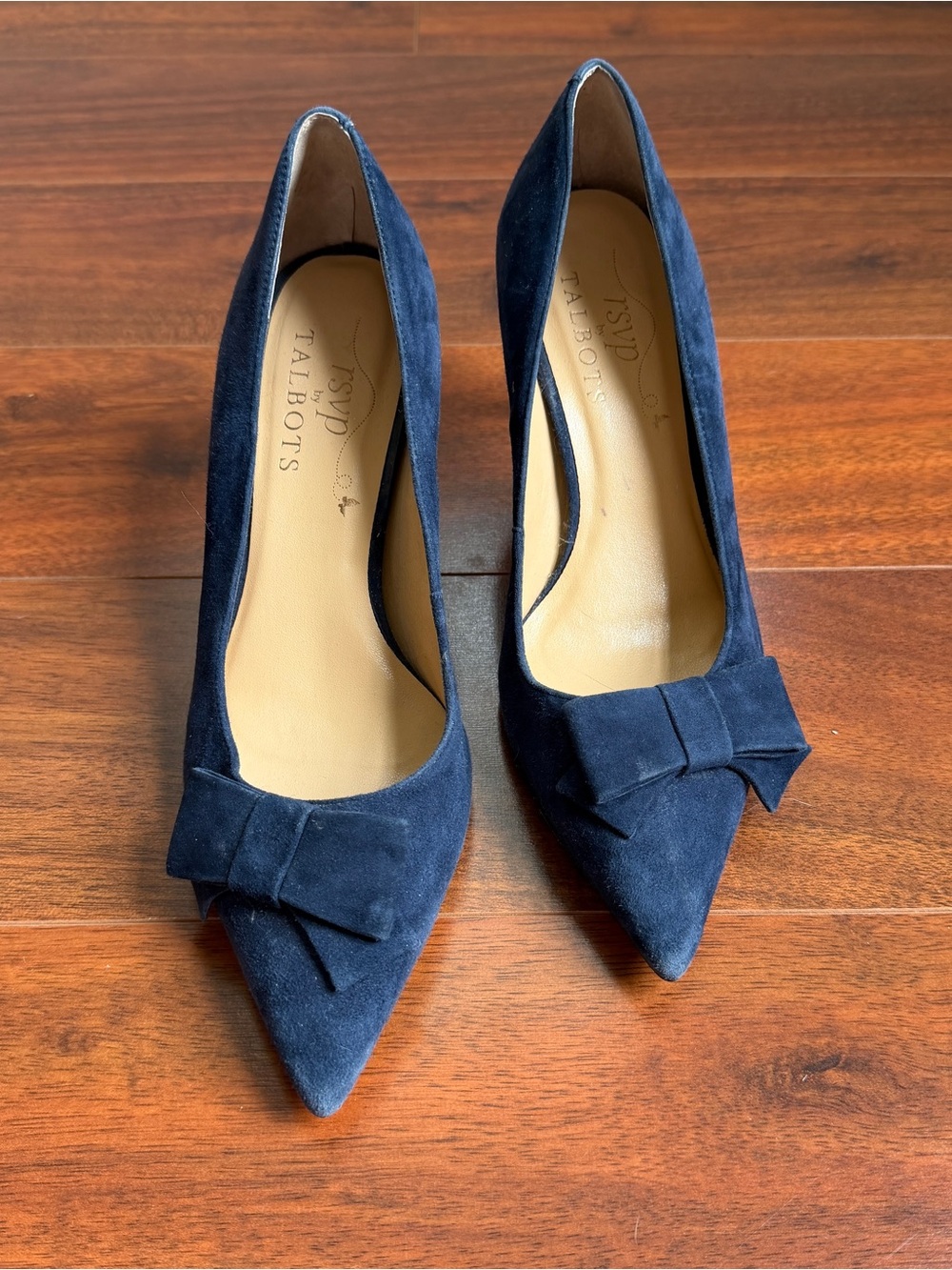 Talbots Navy Suede Pointed Toe Bow Heels